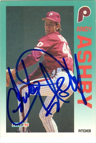 45148 Andy Ashby Autographed Baseball Card Philadelphia Phillies 1992 Fleer No .521