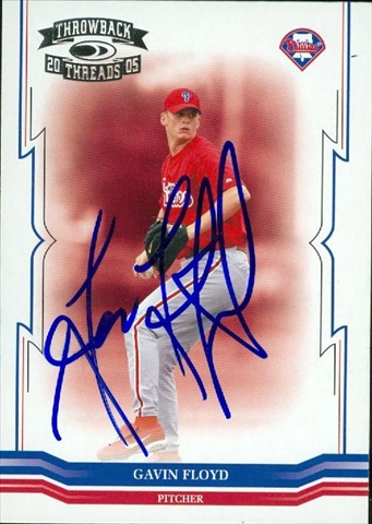45172 Gavin Floyd Autographed Baseball Card Philadelphia Phillies 2005 Donruss Throwback No .150