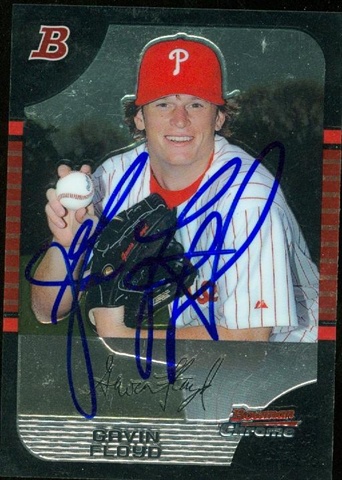 45175 Gavin Floyd Autographed Baseball Card Philadelphia Phillies 2005 Bowman Chrome No .1