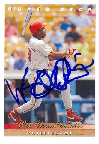 45179 Wes Chamberlain Autographed Baseball Card Philadelphia Phillies 1993 Upper Deck No .267