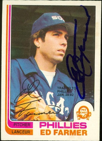 45184 Ed Farmer Autographed Baseball Card Philadelphia Phillies 1982 O-Pee-Chee No .328