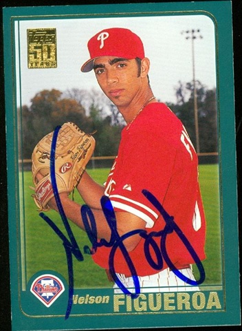 45223 Nelson Figueroa Autographed Baseball Card Philadelphia Phillies 2001 Topps No .563