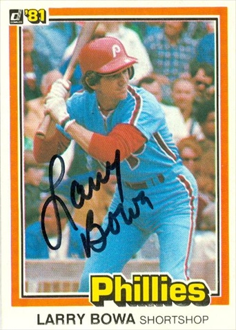 45248 Larry Bowa Autographed Baseball Card Philadelphia Phillies 1981 Donruss No .142