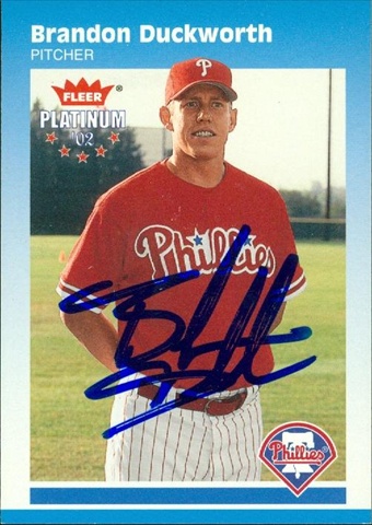 45252 Brandon Duckworth Autographed Baseball Card Philadelphia Phillies 2002 Fleer Platinum No .165