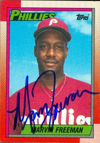 45253 Marvin Freeman Autographed Baseball Card Philadelphia Phillies 1990 Topps No .103