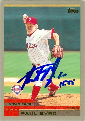 45255 Paul Byrd Autographed Baseball Card Philadelphia Phillies 1999 Topps No .166