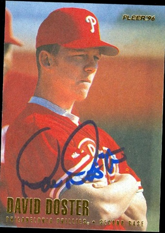 45287 David Doster Autographed Baseball Card Philadelphia Phillies 1996 Fleer No .U163