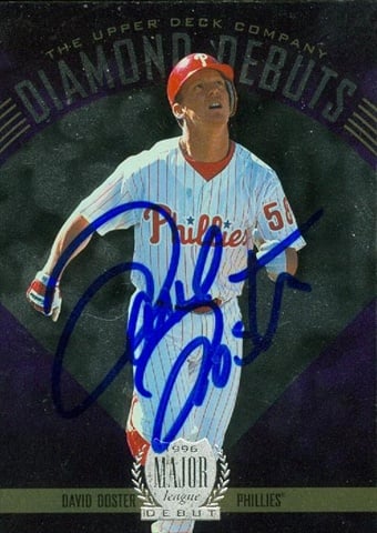 45293 David Doster Autographed Baseball Card Philadelphia Phillies 1996 Upper Deck Diamond Debuts No .265