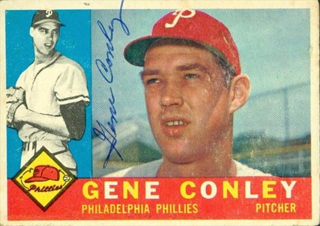 45295 Gene Conley Autographed Baseball Card Philadelphia Phillies 1960 Topps No .293