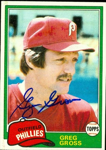 45296 Greg Gross Autographed Baseball Card Philadelphia Phillies 1981 Topps No .459