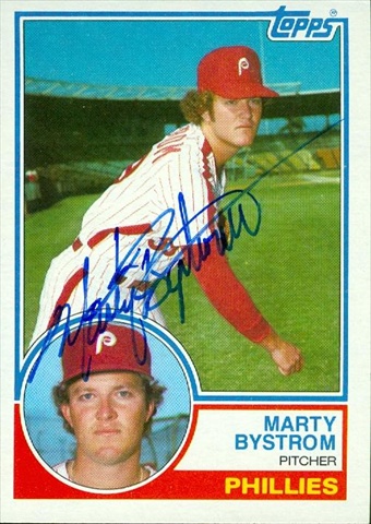 45297 Marty Bystrom Autographed Baseball Card Philadelphia Phillies 1983 Topps No .199