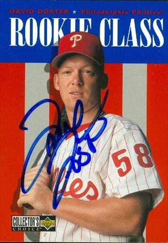 45298 David Doster Autographed Baseball Card Philadelphia Phillies 1996 Upper Deck Rookie Class No .444