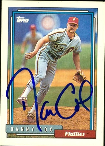 45301 Danny Cox Autographed Baseball Card Philadelphia Phillies 1992 Topps No .791