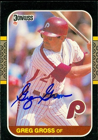 45308 Greg Gross Autographed Baseball Card Philadelphia Phillies 1987 Donruss No .385