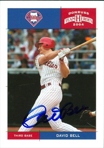45311 David Bell Autographed Baseball Card Philadelphia Phillies 2004 Donruss Team Heroes No .329