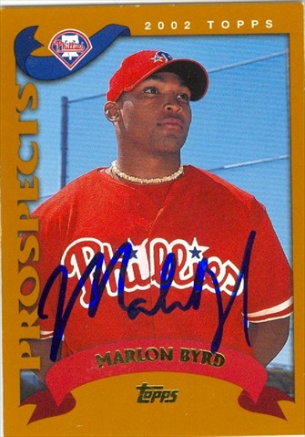 45316 Marlon Byrd Autographed Baseball Card Philadelphia Phillies 2002 Topps No .311