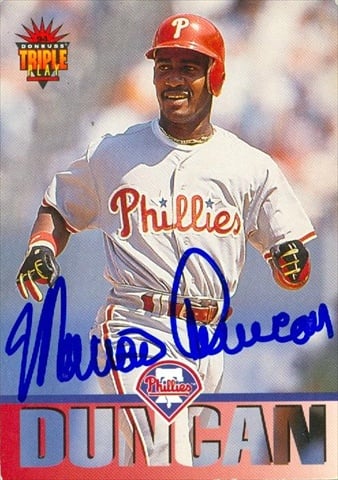 45317 Mariano Duncan Autographed Baseball Card Philadelphia Phillies 1994 Donruss Triple Play No .172