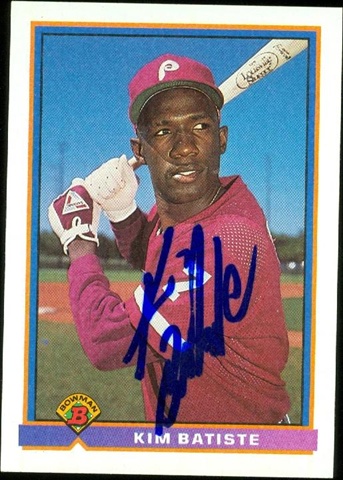45318 Kim Batiste Autographed Baseball Card Philadelphia Phillies 1991 Bowman No .488
