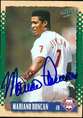 45320 Mariano Duncan Autographed Baseball Card Philadelphia Phillies 1995 Score No .350