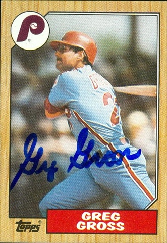 45321 Greg Gross Autographed Baseball Card Philadelphia Phillies 1987 Topps No .702