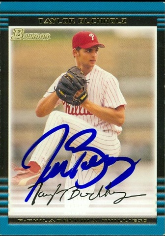 45322 Taylor Buchholz Autographed Baseball Card Philadelphia Phillies 2002 Bowman No .118