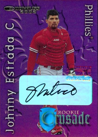 45323 Johnny Estrada Autographed Baseball Card Philadelphia Phillies 2002 Donruss Rookie No .Rc-7