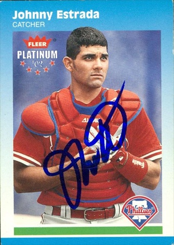 45324 Johnny Estrada Autographed Baseball Card Philadelphia Phillies 2002 Fleer Platinum No .194