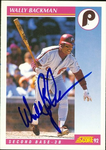 45330 Wally Backman Autographed Baseball Card Philadelphia Phillies 1992 Score No .177
