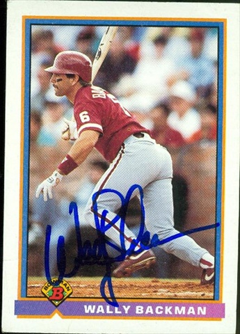 45333 Wally Backman Autographed Baseball Card Philadelphia Phillies 1991 Bowman No .490