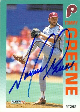 45334 Tommy Greene Autographed Baseball Card Philadelphia Phillies 1992 Fleer No .531