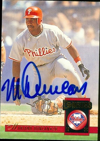 45335 Mariano Duncan Autographed Baseball Card Philadelphia Phillies 1994 Donruss No .614
