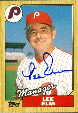 45336 Lee Elia Autographed Baseball Card Philadelphia Phillies 1987 Topps Traded No .32T