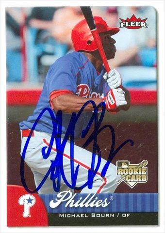 45339 Michael Bourn Autographed Baseball Card Philadelphia Phillies 2007 Fleer Rookie No .353