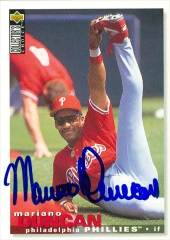 45340 Mariano Duncan Autographed Baseball Card Philadelphia Phillies 1995 Upper Deck Collectors Choice No .361