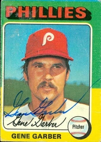 45346 Gene Garber Autographed Baseball Card Philadelphia Phillies 1975 Topps No .444
