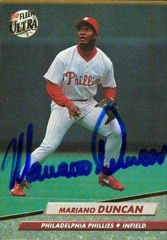 45348 Mariano Duncan Autographed Baseball Card Philadelphia Phillies 1992 Fleer Ultra No .544