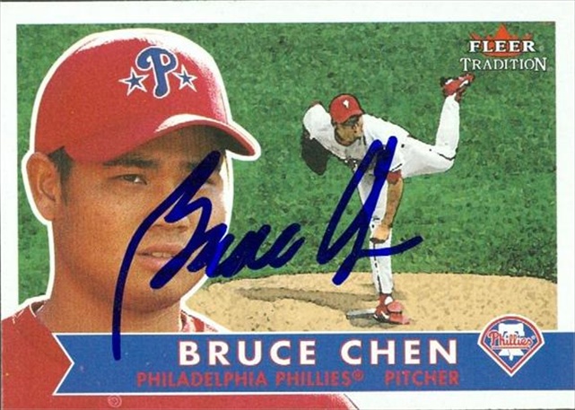 45354 Bruce Chen Autographed Baseball Card Philadelphia Phillies 2001 Fleer Tradition No .225