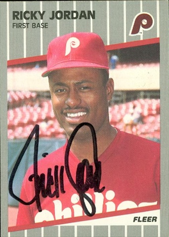 45366 Ricky Jordan Autographed Baseball Card Philadelphia Phillies 1989 Fleer No .575