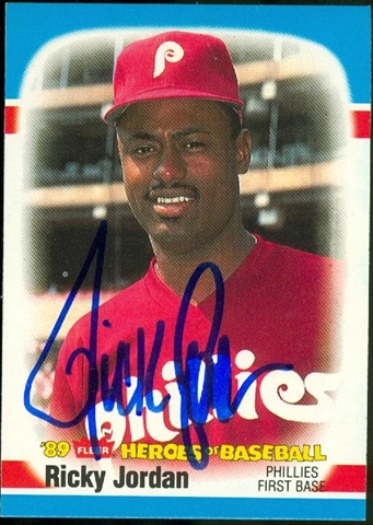 45369 Ricky Jordan Autographed Baseball Card Philadelphia Phillies 1989 Fleer Heroes No .25