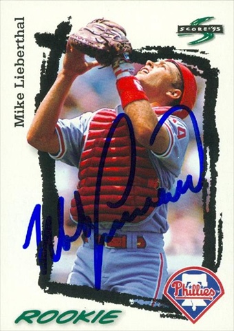 45375 Mike Lieberthal Autographed Baseball Card Philadelphia Phillies 1995 Score No .309