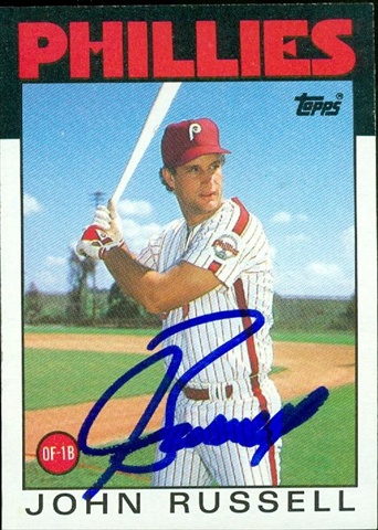 45631 John Russell Autographed Baseball Card Philadelphia Phillies 1986 Topps No .392