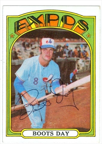 38358 Boots Day Autographed Baseball Card Montreal Expos 1972 Topps No. 254 Ballpoint