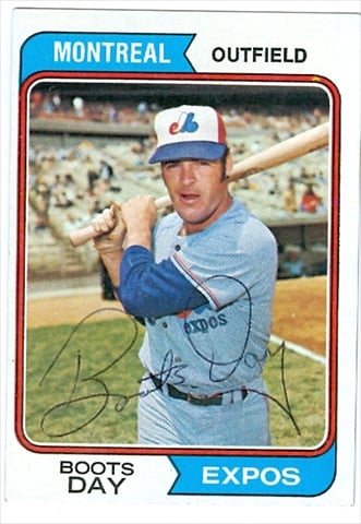 38359 Boots Day Autographed Baseball Card Montreal Expos 1974 Topps No. 589