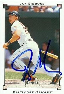 50587 Jay Gibbons Autographed Baseball Card Baltimore Orioles 2002 Fleer Premium No .187