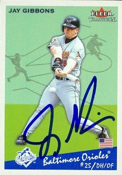 50605 Jay Gibbons Autographed Baseball Card Baltimore Orioles 2002 Fleer Tradition No .73