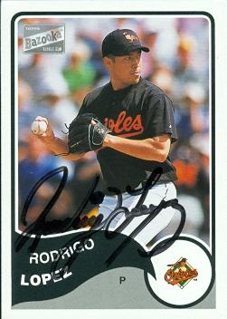 50611 Rodrigo Lopez Autographed Baseball Card Baltimore Orioles 2003 Topps Bazooka No .13