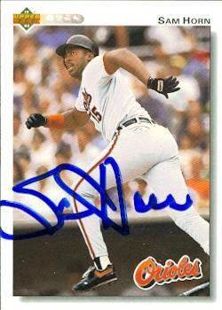 50612 Sam Horn Autographed Baseball Card Baltimore Orioles 1992 Upper Deck No .338