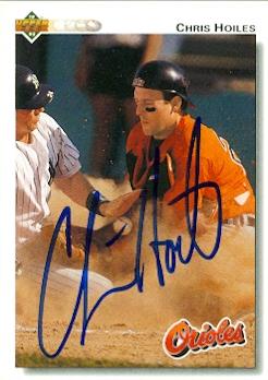 50613 Chris Hoiles Autographed Baseball Card Baltimore Orioles 1992 Upper Deck No .183