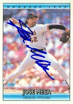 50615 Jose Mesa Autographed Baseball Card Baltimore Orioles 1992 Donruss No .773
