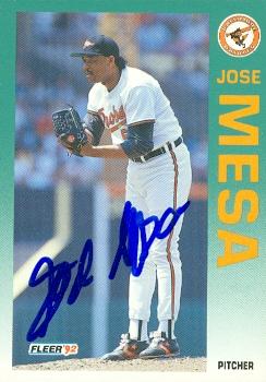 50620 Jose Mesa Autographed Baseball Card Baltimore Orioles 1992 Fleer No .17